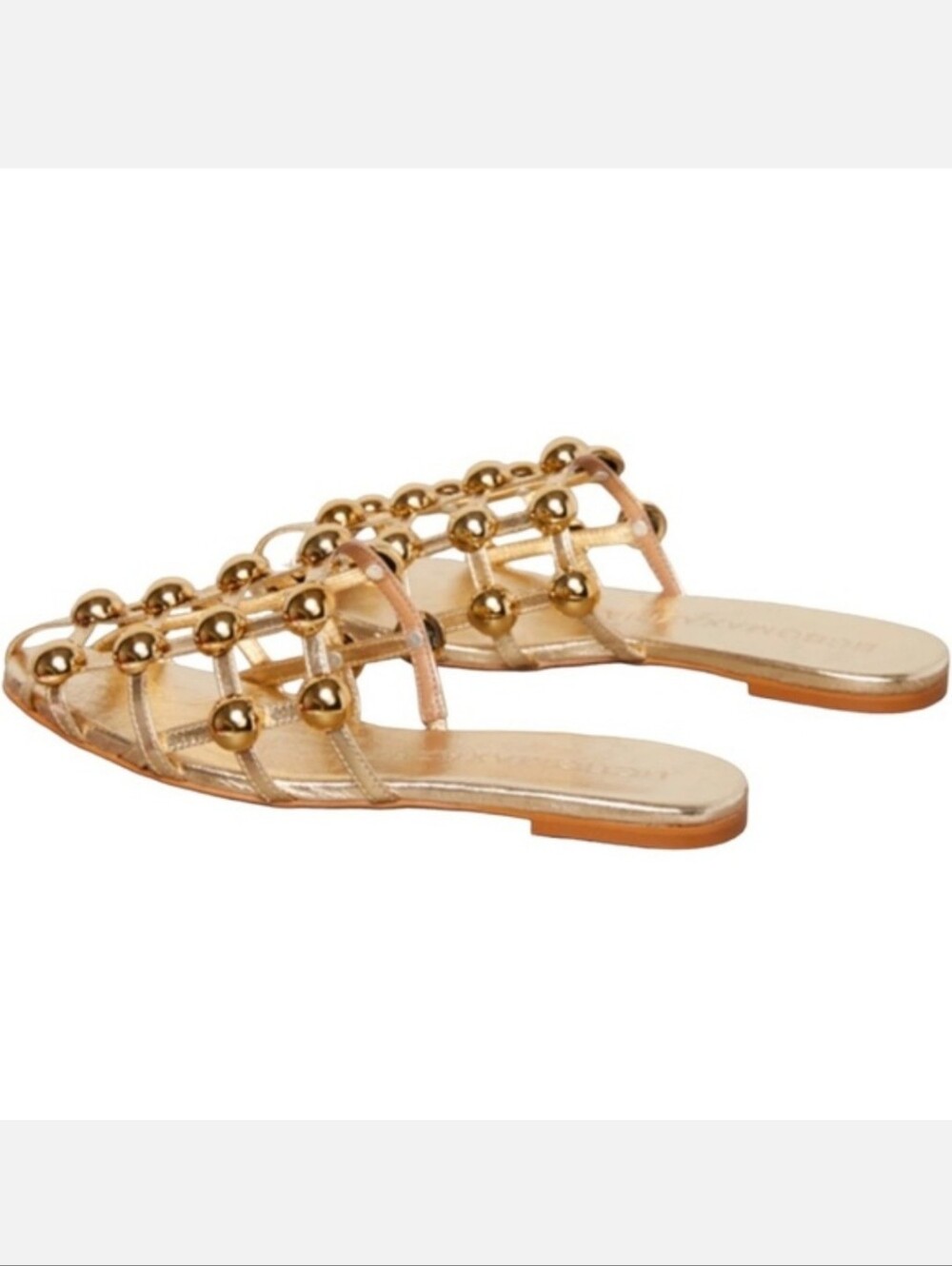 BCBGMAXAZRIA Tina Mule in Platino Size 7.5 Gold Studded Flat Sandals New In Box - Picture 2 of 9
